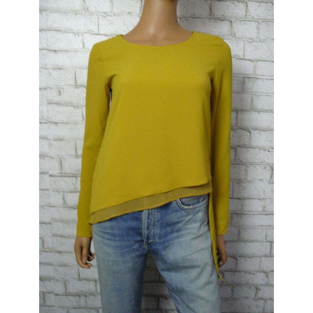 Rachel by Rachel Roy Mustard Asymmetric Chiffon Underlay Blouse XS NEW